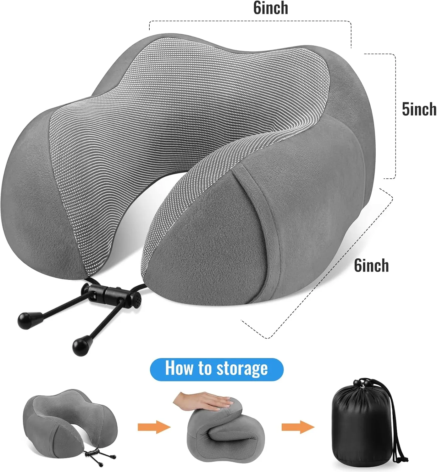 CloudBliss Travel Pillow Premium Memory Foam, Comfortable & Supportive Neck Pillow, Neck Pillows for Sleeping Travel, Airplane Pillow for Sleeping Airplane, Car, Office and Home（Black & Dark Grey）