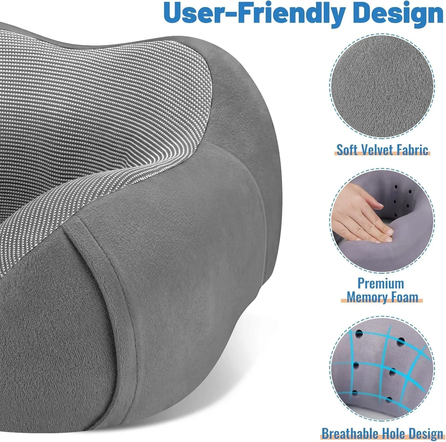 CloudBliss Travel Pillow Premium Memory Foam, Comfortable & Supportive Neck Pillow, Neck Pillows for Sleeping Travel, Airplane Pillow for Sleeping Airplane, Car, Office and Home（Black & Dark Grey）