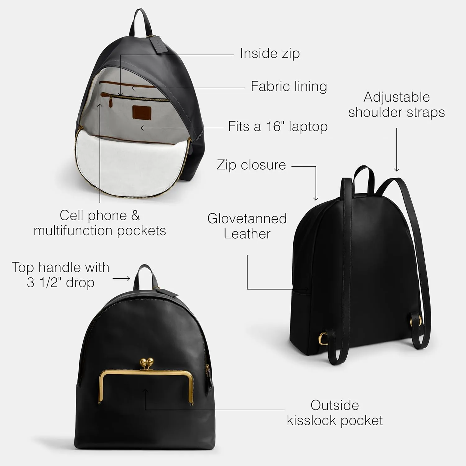 Coach Women's KISSLOCK Frame Backpack, B4/Black, One Size