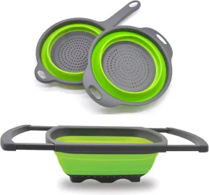 Collapsible Colander Set of 3 Designs - Over the Sink Strainer - Space Saving Colander for Kitchen - Pasta Strainer - Perfect for Draining Pasta, Vegetable, fruit and Travel Use