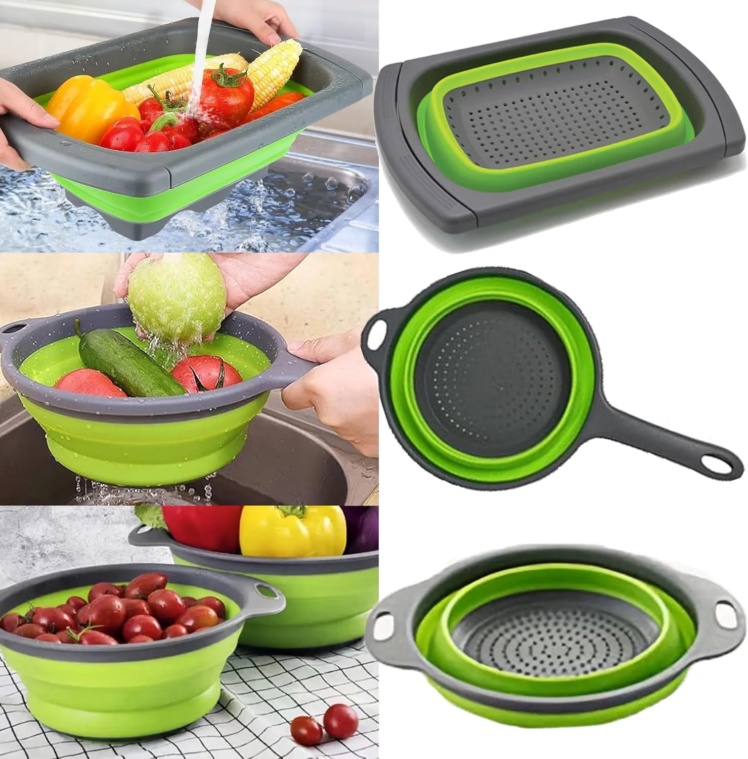 Collapsible Colander Set of 3 Designs - Over the Sink Strainer - Space Saving Colander for Kitchen - Pasta Strainer - Perfect for Draining Pasta, Vegetable, fruit and Travel Use