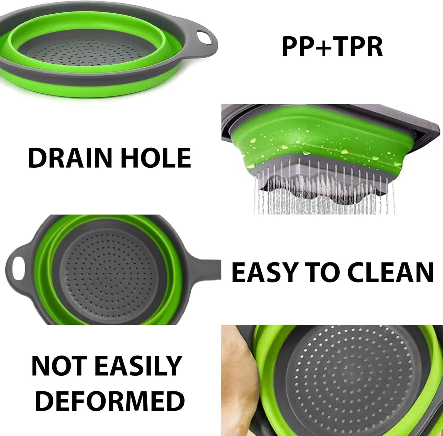Collapsible Colander Set of 3 Designs - Over the Sink Strainer - Space Saving Colander for Kitchen - Pasta Strainer - Perfect for Draining Pasta, Vegetable, fruit and Travel Use