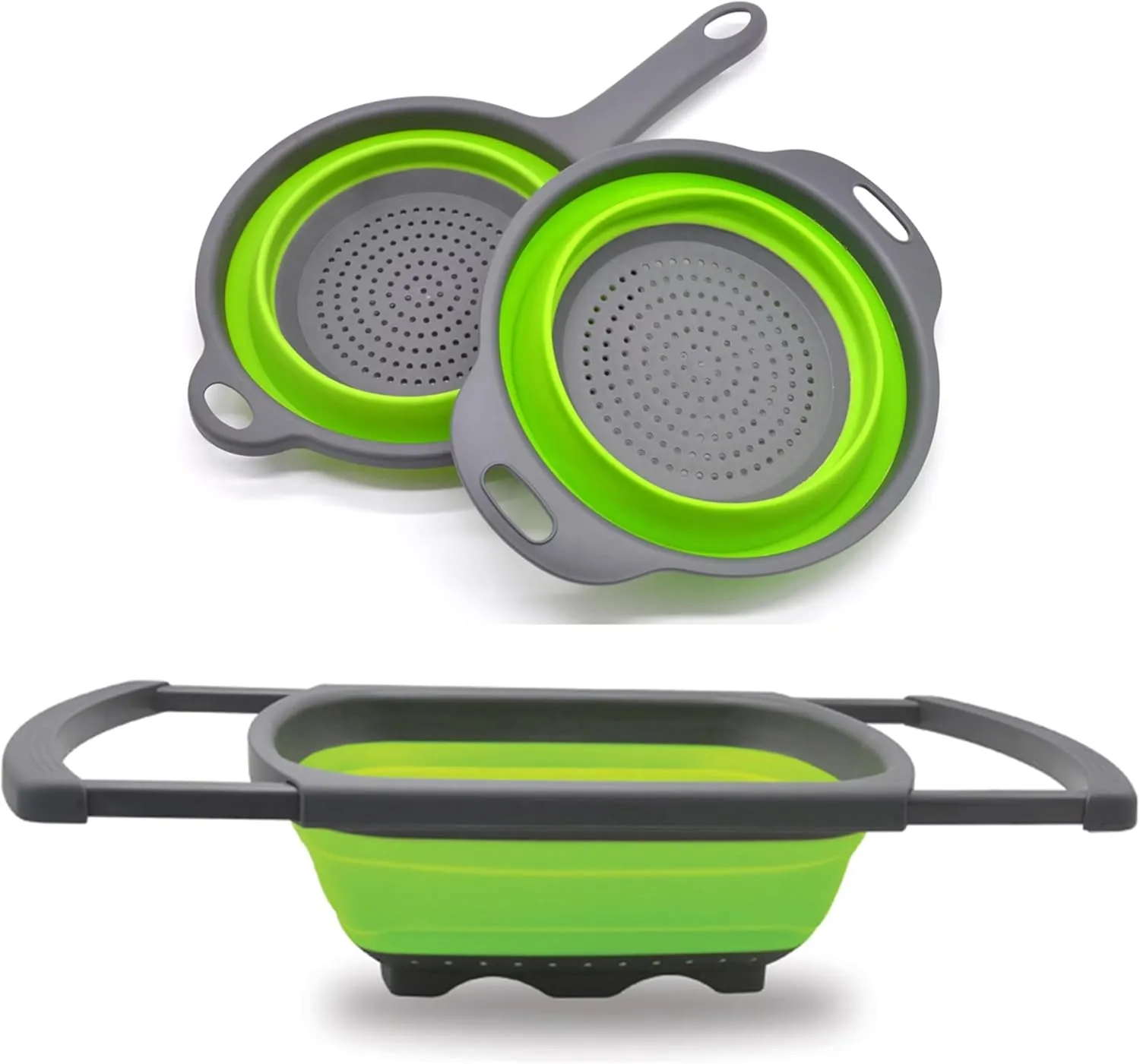 Collapsible Colander Set of 3 Designs - Over the Sink Strainer - Space Saving Colander for Kitchen - Pasta Strainer - Perfect for Draining Pasta, Vegetable, fruit and Travel Use