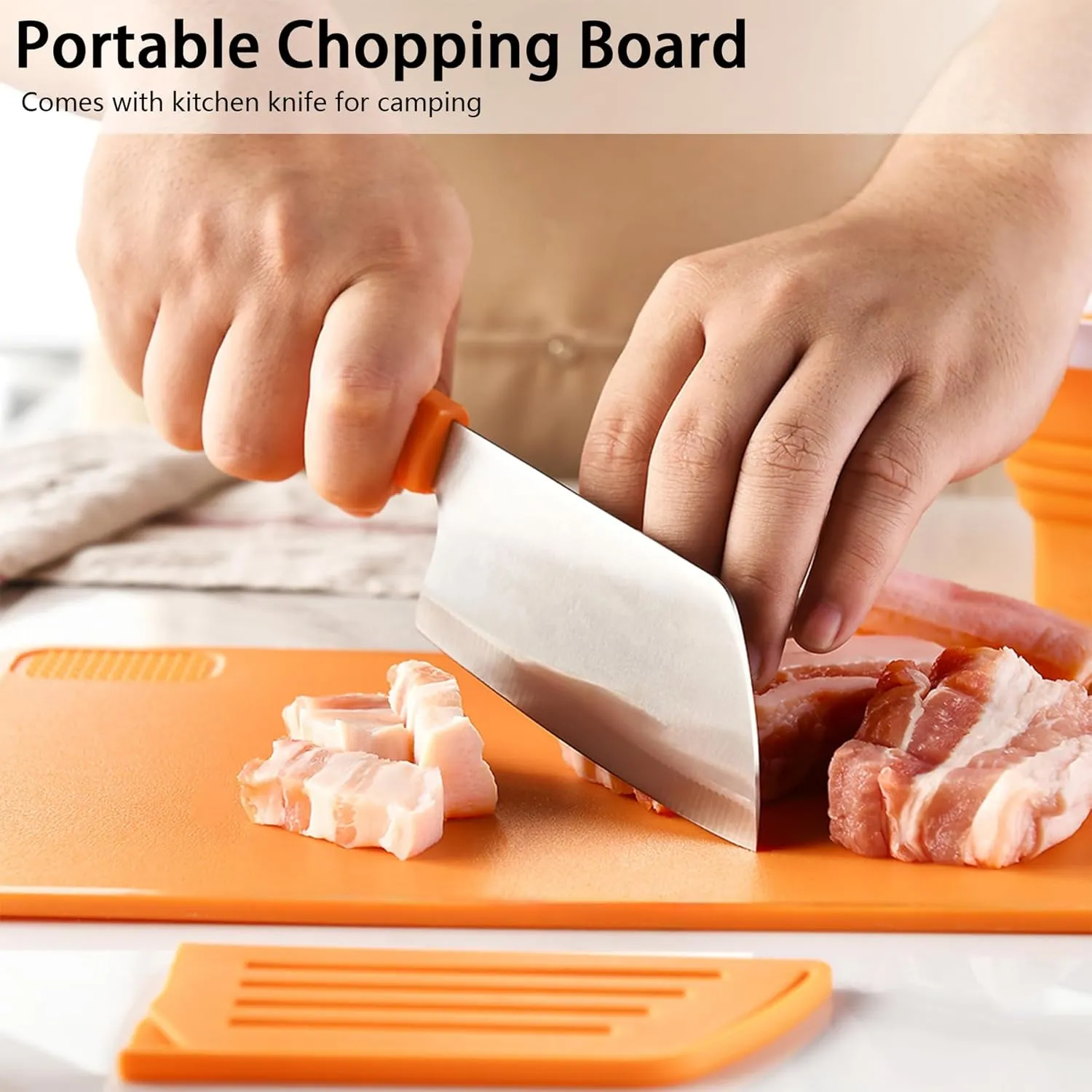 Collapsible Cutting Board,Foldable Camping Sink Set of 7,Collapsible Dish Basin for Washing and Draining Veggies Fruits,Portable Sink for Kitchen and Camping,BBQ Prep Tub with Knife
