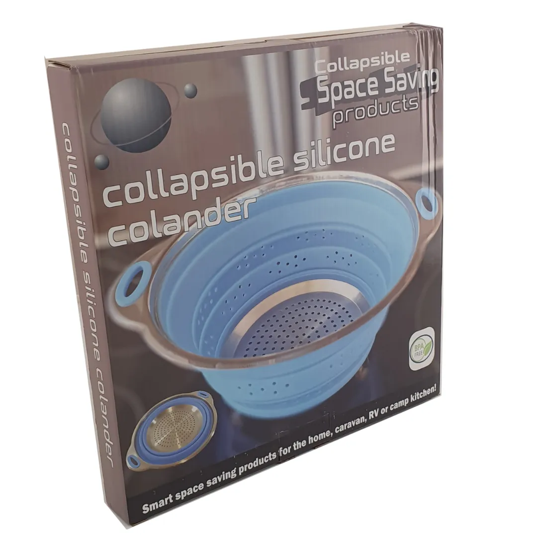 Collapsible Silicone Colander – Blue 24cm | Space-Saving Kitchen Essential