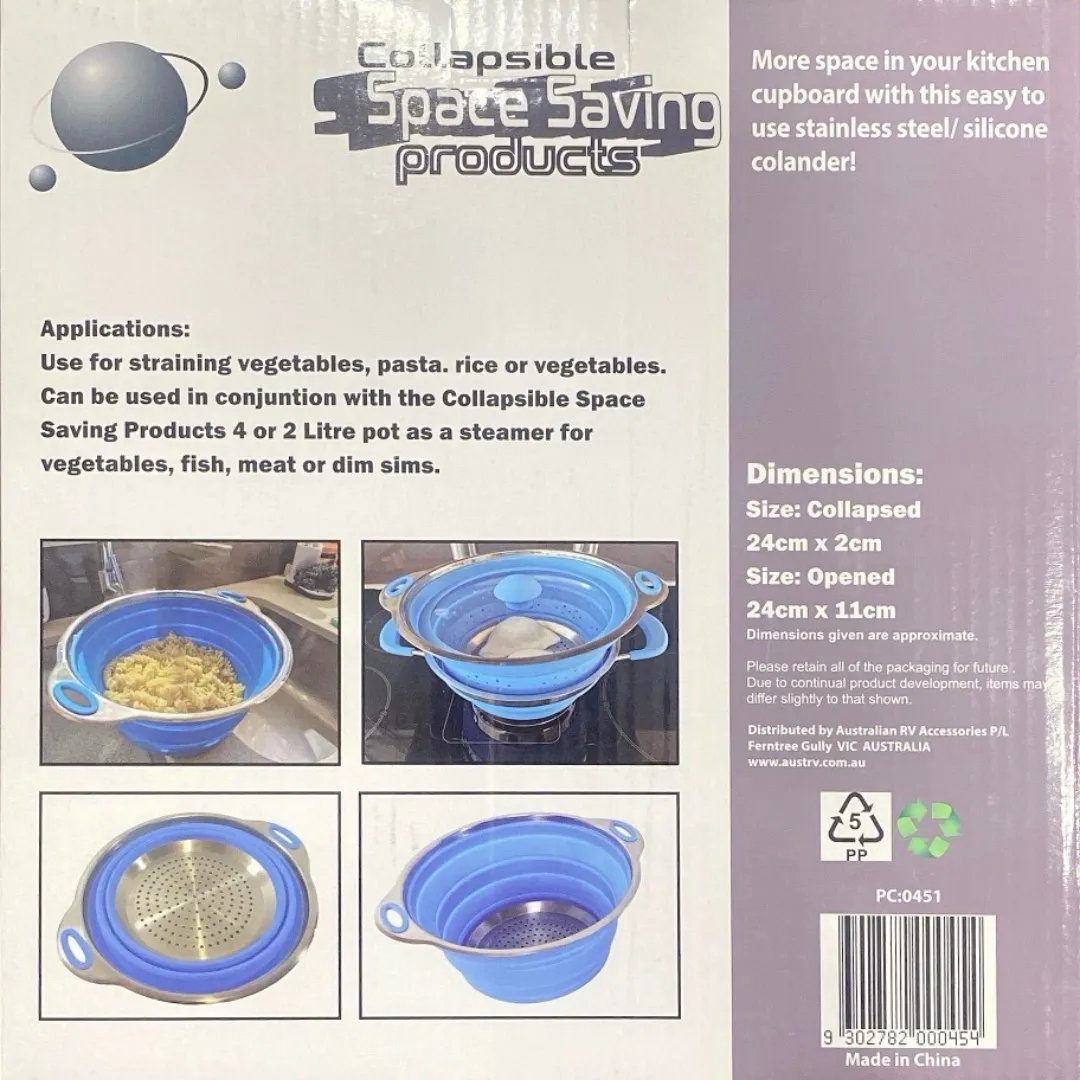 Collapsible Silicone Colander – Blue 24cm | Space-Saving Kitchen Essential