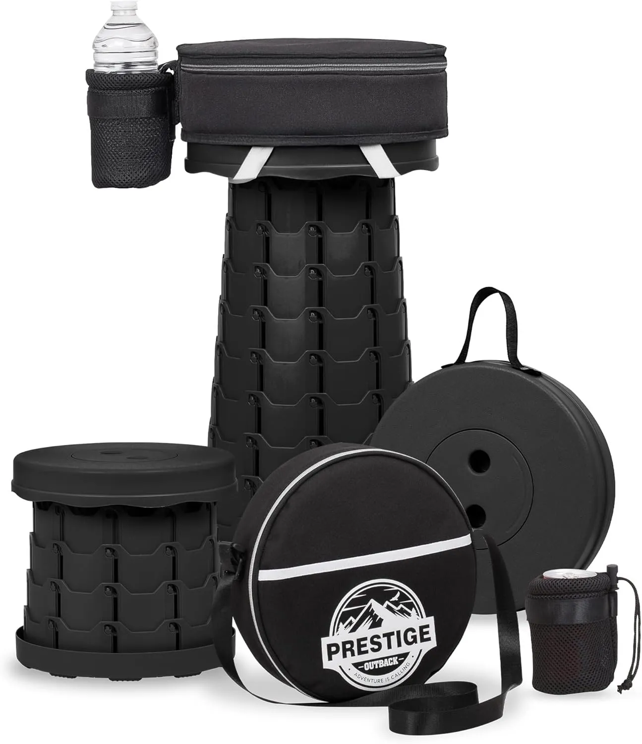 Collapsible Stool with 3-in-1 Cushioned Carry Case, 400lbs Max Weight, Lightweight Portable Retractable Foldable Telescoping Camping Stool for Adults Fishing Hiking Travel BBQ