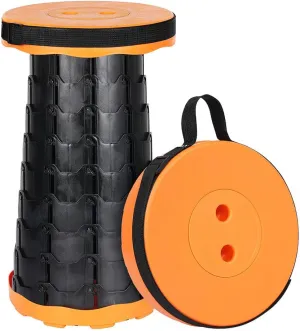 Collapsible Telescoping Portable Stool for Adults, Camping Stools, Upgraded Collapsible Folding Seats with Load Capacity 550lbs (Orange)