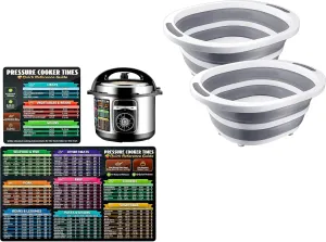 Collapsible Wash Basin, 2 Pack 7.5L Dish Tub Sink Basin Folding Dish Pans for Kitchen Sink, Instantpot Magnetic Cheat Sheet, Instantpot Cooking Times Chart, Pressure Cooker Instantpot Accessories