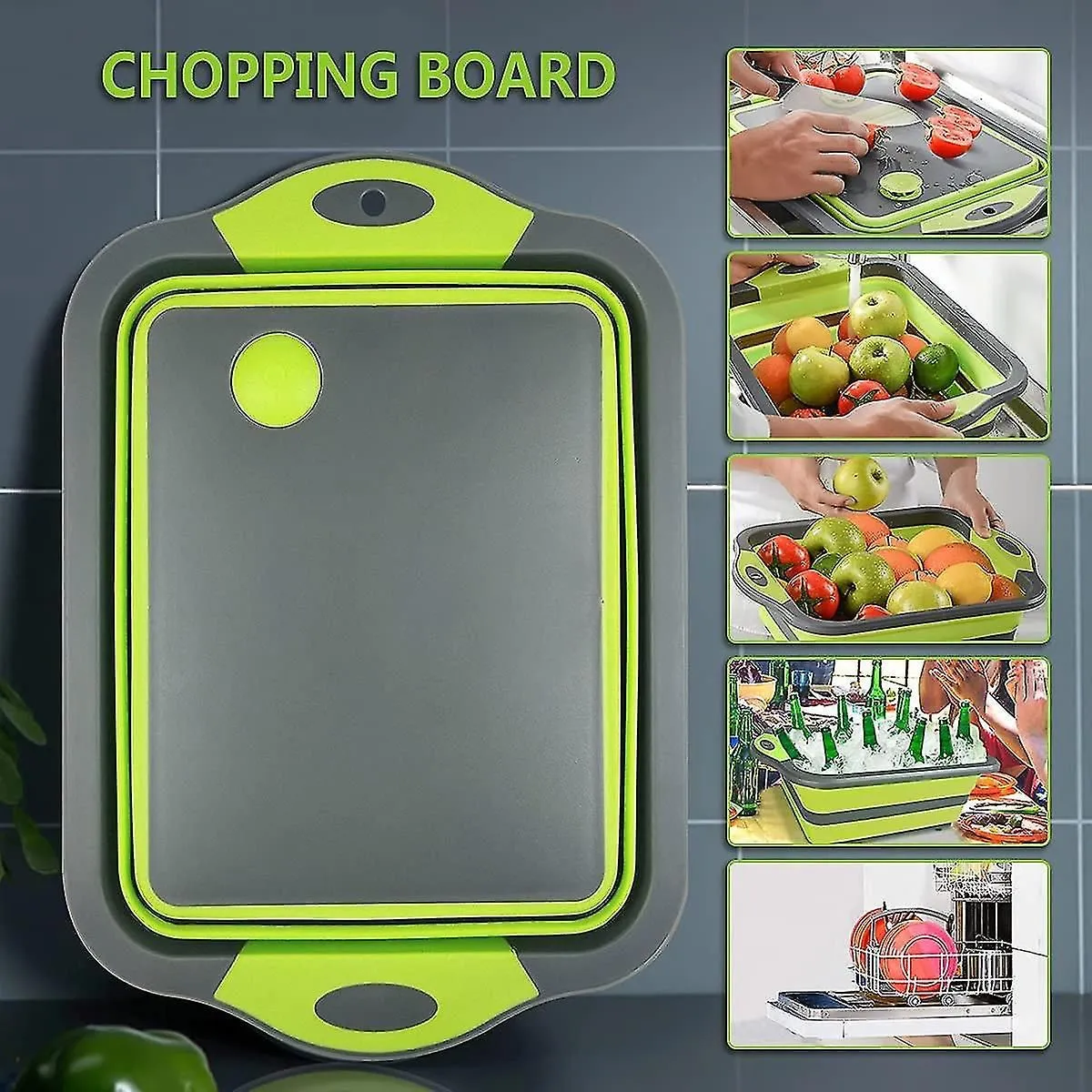 Collapsible Washing Up Bowl And Plastic Chopping Board With Drain Plug Foldable