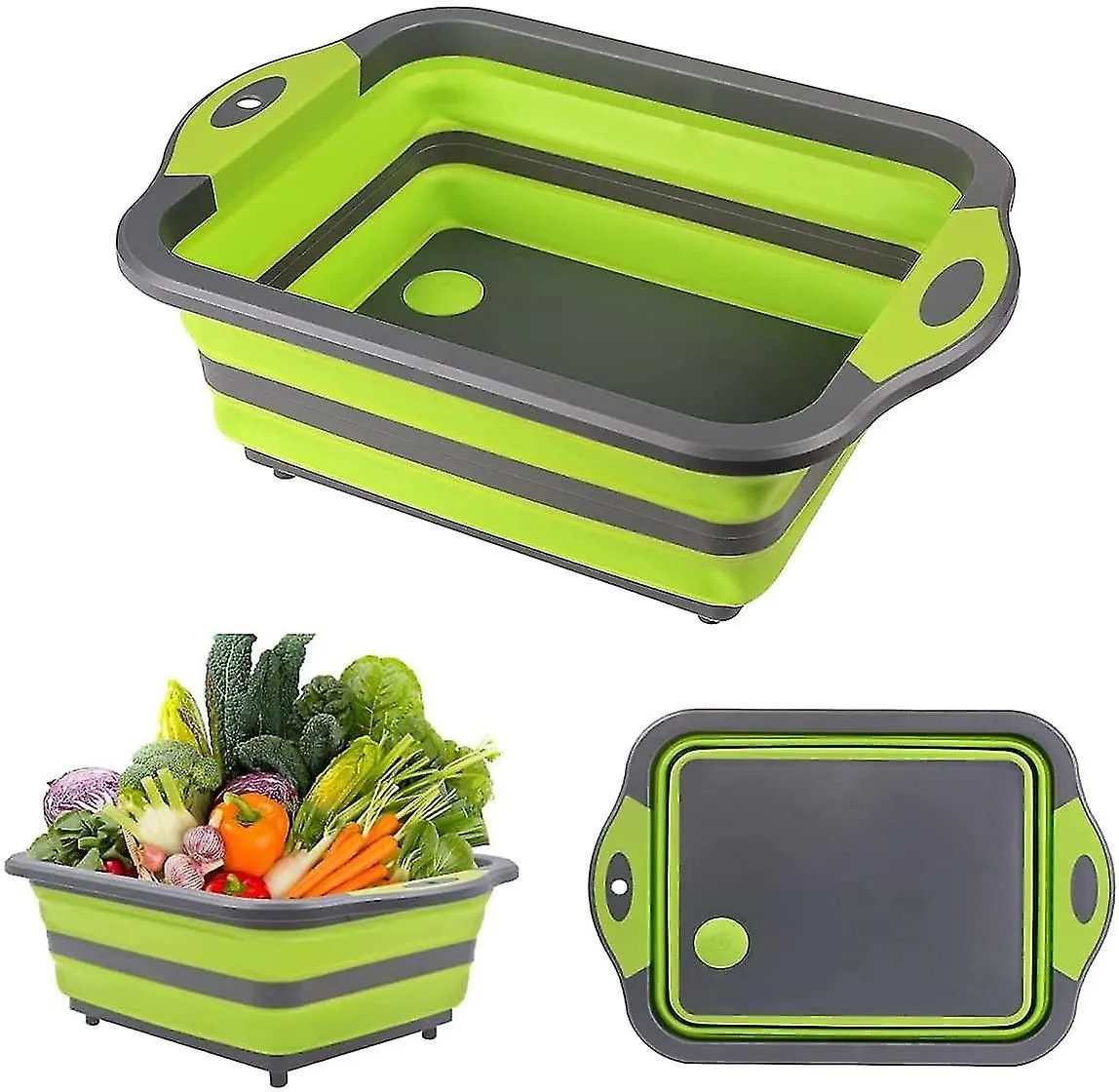 Collapsible Washing Up Bowl And Plastic Chopping Board With Drain Plug Foldable