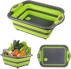 Collapsible Washing Up Bowl And Plastic Chopping Board With Drain Plug Foldable
