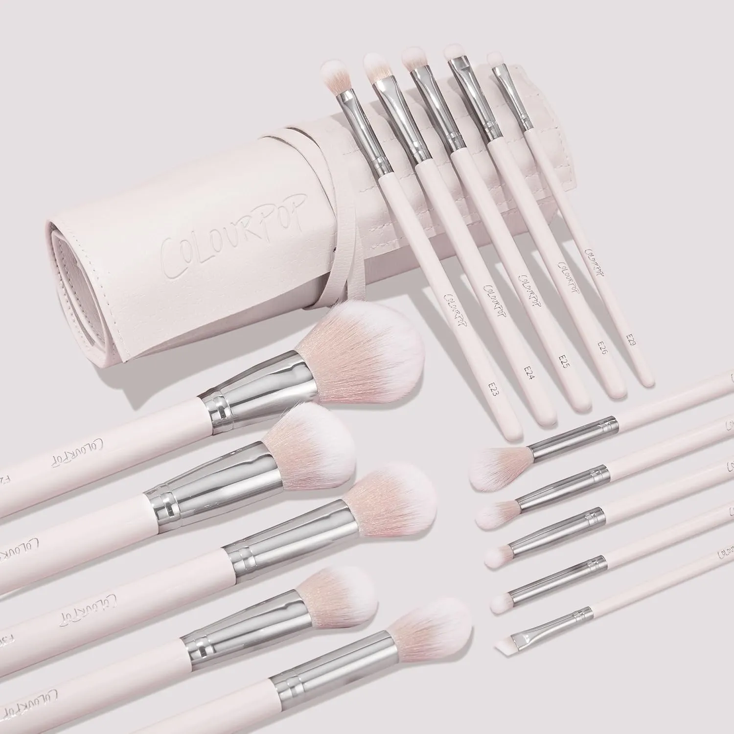 ColourPop Stone Cold Brush Roll Face & Eye Brush Set - Face & Eye Makeup Brush Set - Made with Luxe Synthetic Vegan Bristles - Includes Holder (15 Count)