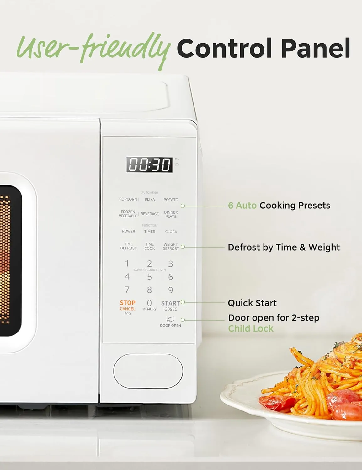 COMFEE CMO-C20M1WH Retro Microwave with 11 power levels, Fast Multi-stage Cooking, Turntable Reset Function Kitchen Timer, Speedy Cooking， Weight/Time Defrost, Memory function, Children Lock, 700W