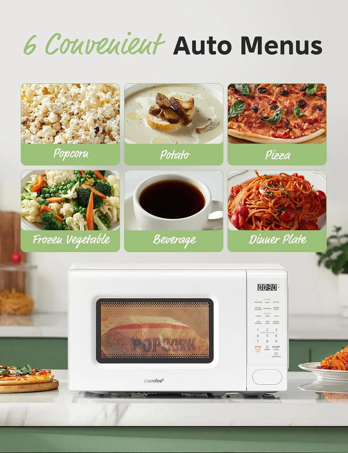 COMFEE CMO-C20M1WH Retro Microwave with 11 power levels, Fast Multi-stage Cooking, Turntable Reset Function Kitchen Timer, Speedy Cooking， Weight/Time Defrost, Memory function, Children Lock, 700W