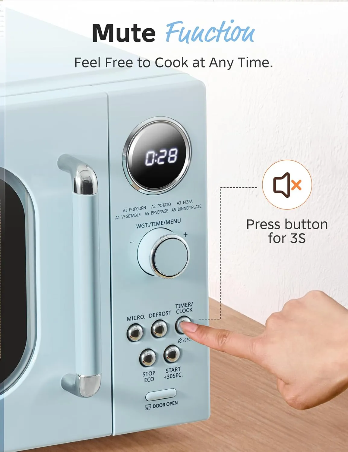 COMFEE Retro Ovens, Small 6 Auto Menus, 0.9 cu.ft Countertop Compact Microwaves with Multi-Stage Cooking, Mute Function, LED Digital, Green/900W, CMO-MMP02AA(GN), Green