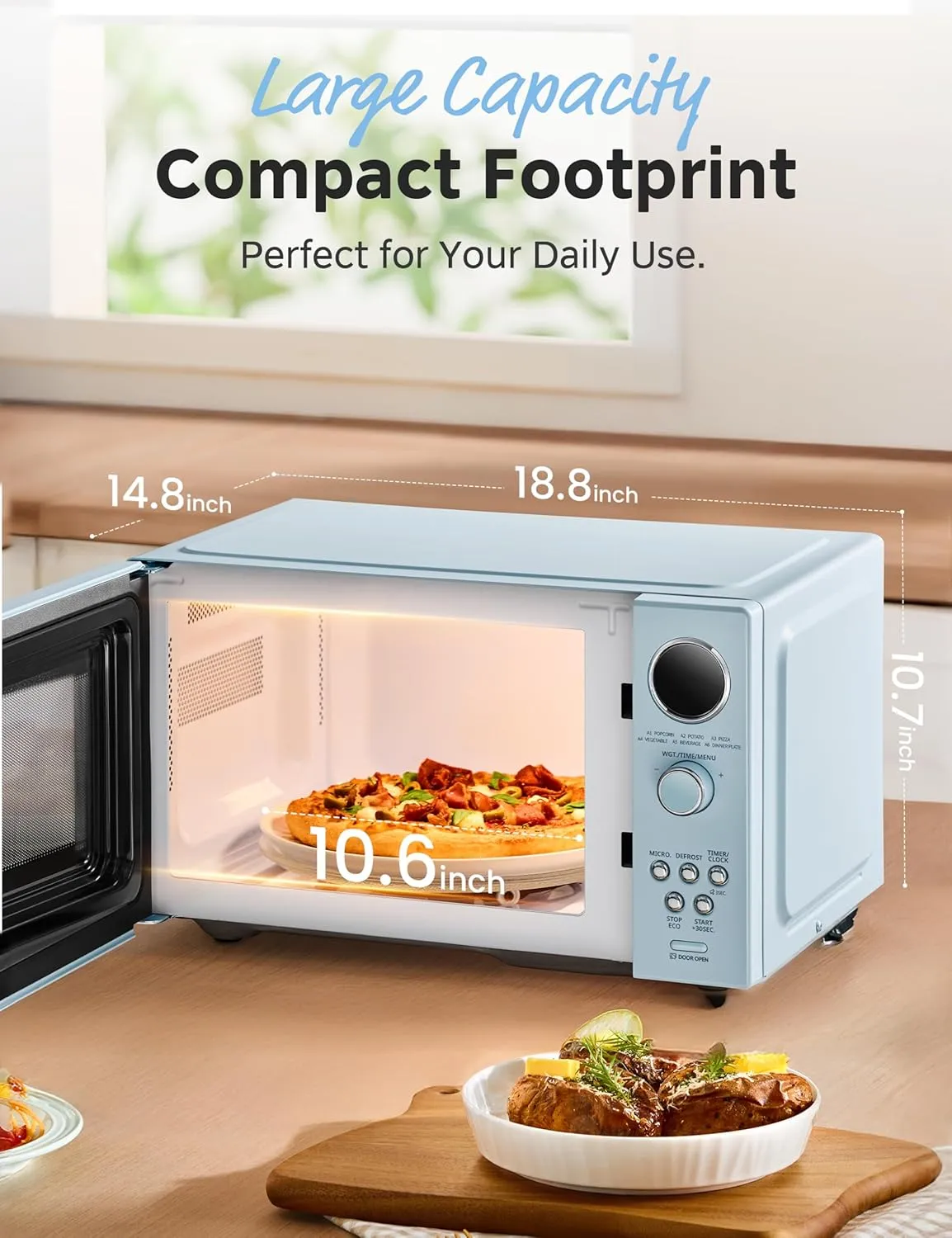 COMFEE Retro Ovens, Small 6 Auto Menus, 0.9 cu.ft Countertop Compact Microwaves with Multi-Stage Cooking, Mute Function, LED Digital, Green/900W, CMO-MMP02AA(GN), Green