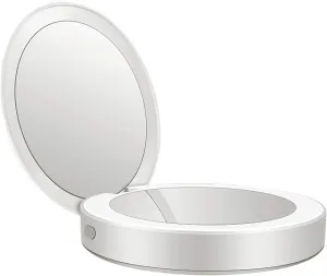 Compact Makeup with LED Light,2-Sided Folding Travel Vanity Mirror,Portable Pocket 1x 3X Magnification Handheld Cosmetic Charging Treasure Mobile Powe, Silver