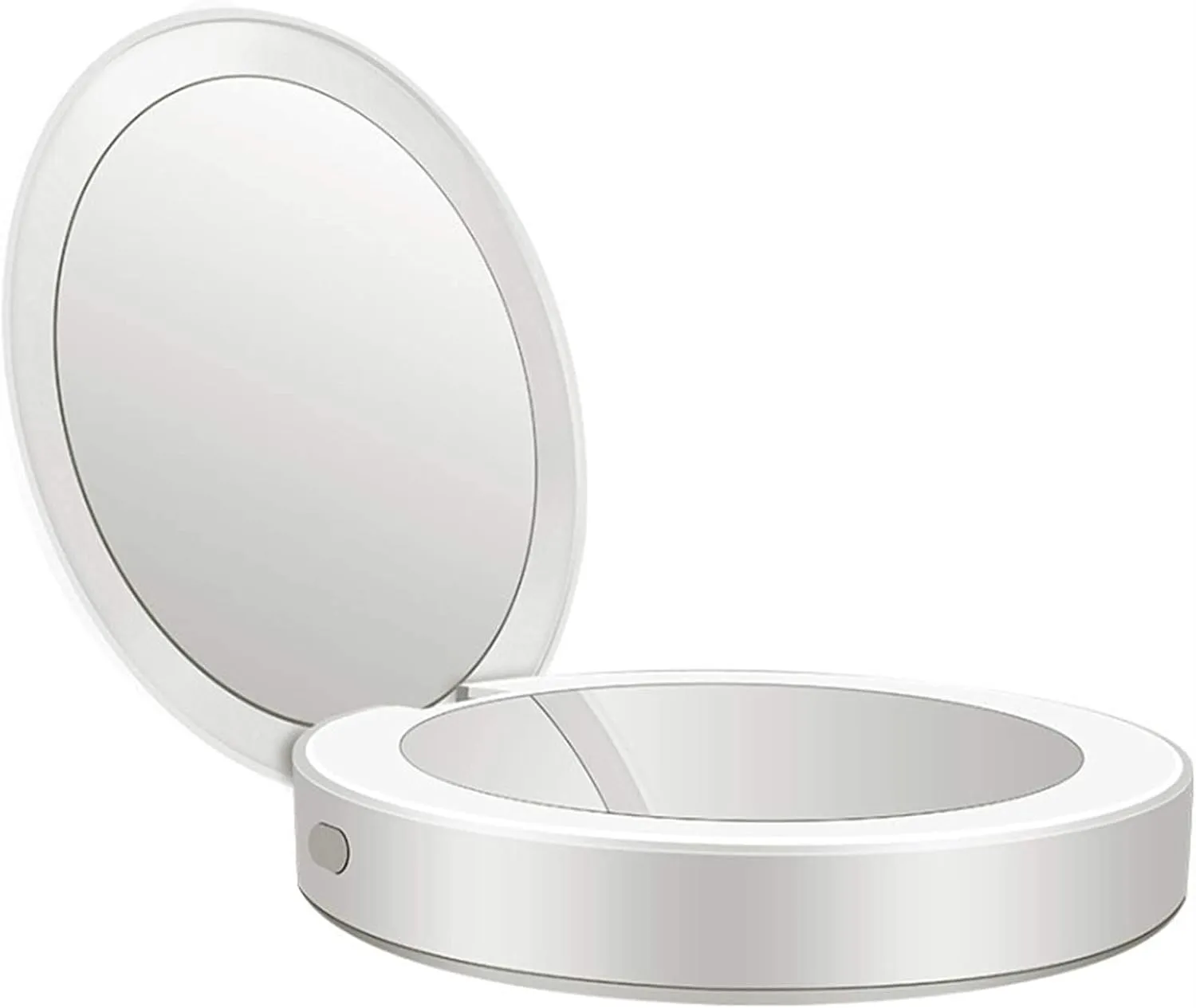 Compact Makeup with LED Light,2-Sided Folding Travel Vanity Mirror,Portable Pocket 1x 3X Magnification Handheld Cosmetic Charging Treasure Mobile Powe, Silver