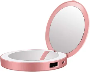 Compact Makeup with LED Light,2-Sided Folding Travel Vanity Mirror,Portable Pocket 1x 3X Magnification Handheld Cosmetic Charging Treasure Mobile Powe