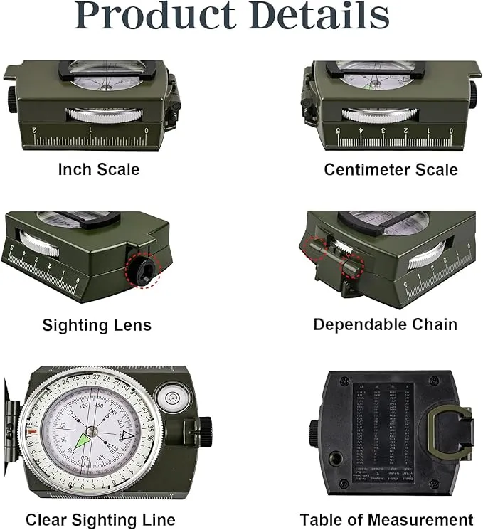 Compass Hiking Compass Navigation, Compass, Pocket Compass, Waterproof Shockproof Military Compass for Hiking, Climbing Biking Exploring Geology, Outdoor Activities