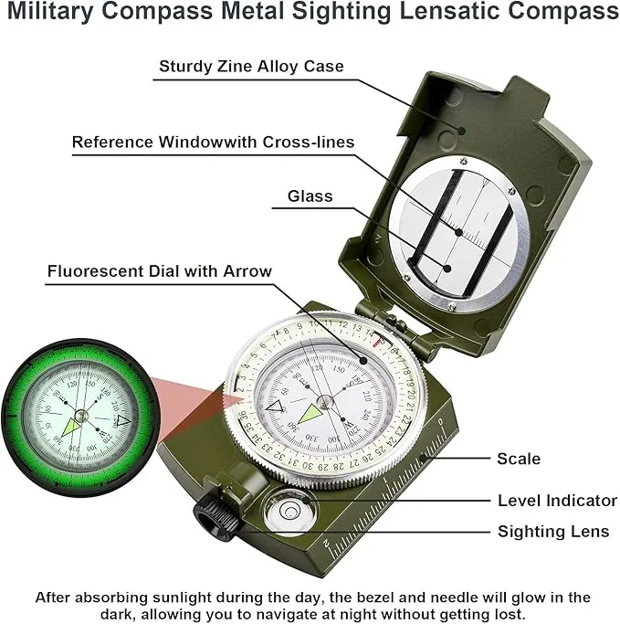 Compass Hiking Compass Navigation, Compass, Pocket Compass, Waterproof Shockproof Military Compass for Hiking, Climbing Biking Exploring Geology, Outdoor Activities