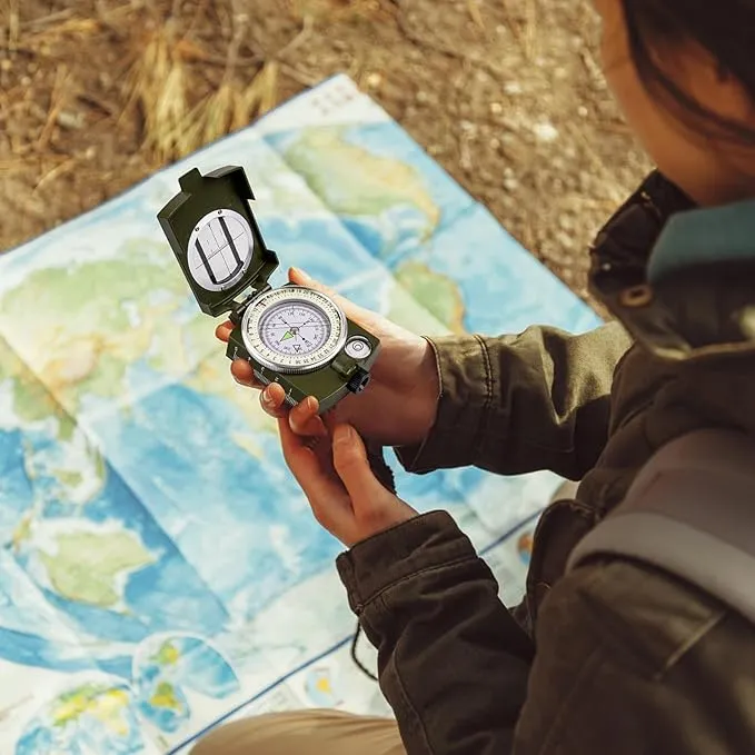 Compass Hiking Compass Navigation, Compass, Pocket Compass, Waterproof Shockproof Military Compass for Hiking, Climbing Biking Exploring Geology, Outdoor Activities