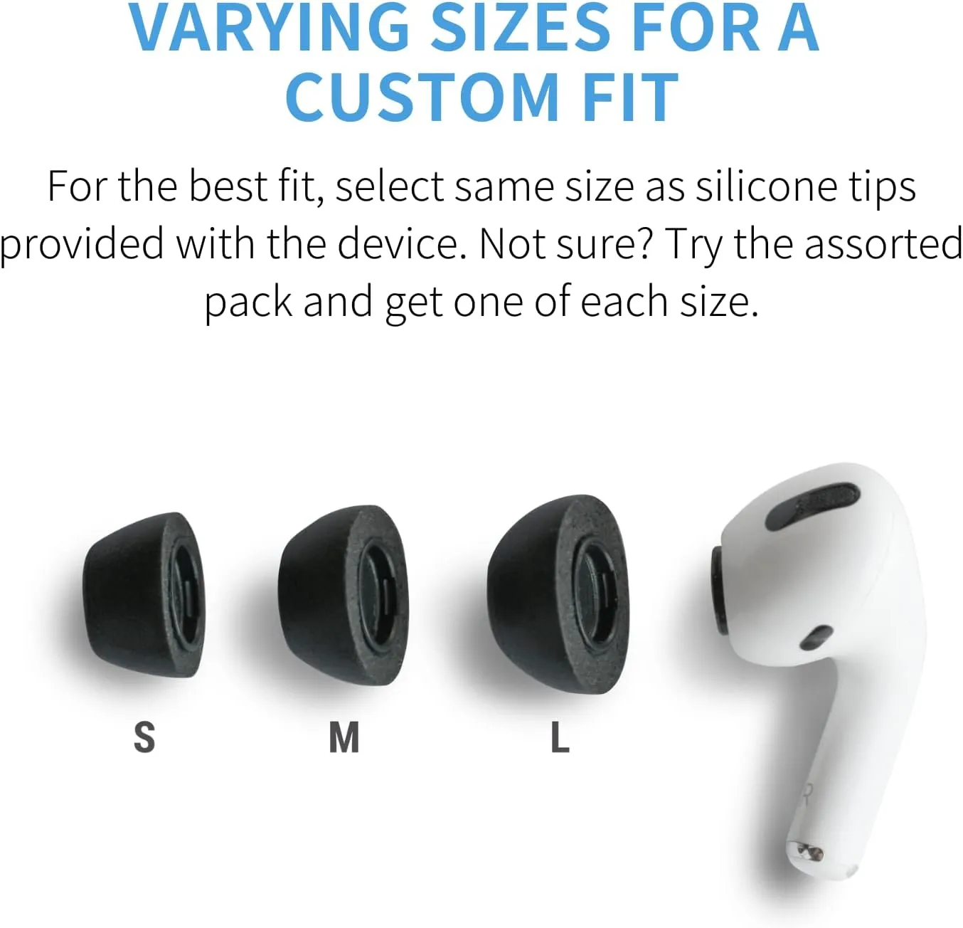 Comply Memory Foam Replacement Earbud Tips for Apple AirPods Pro 1 & 2 | Ultimate Comfort, Secure Fit, Superior Noise Isolation | Anti Slip, Prevent From Falling Out | Black, Medium (3 Pairs)