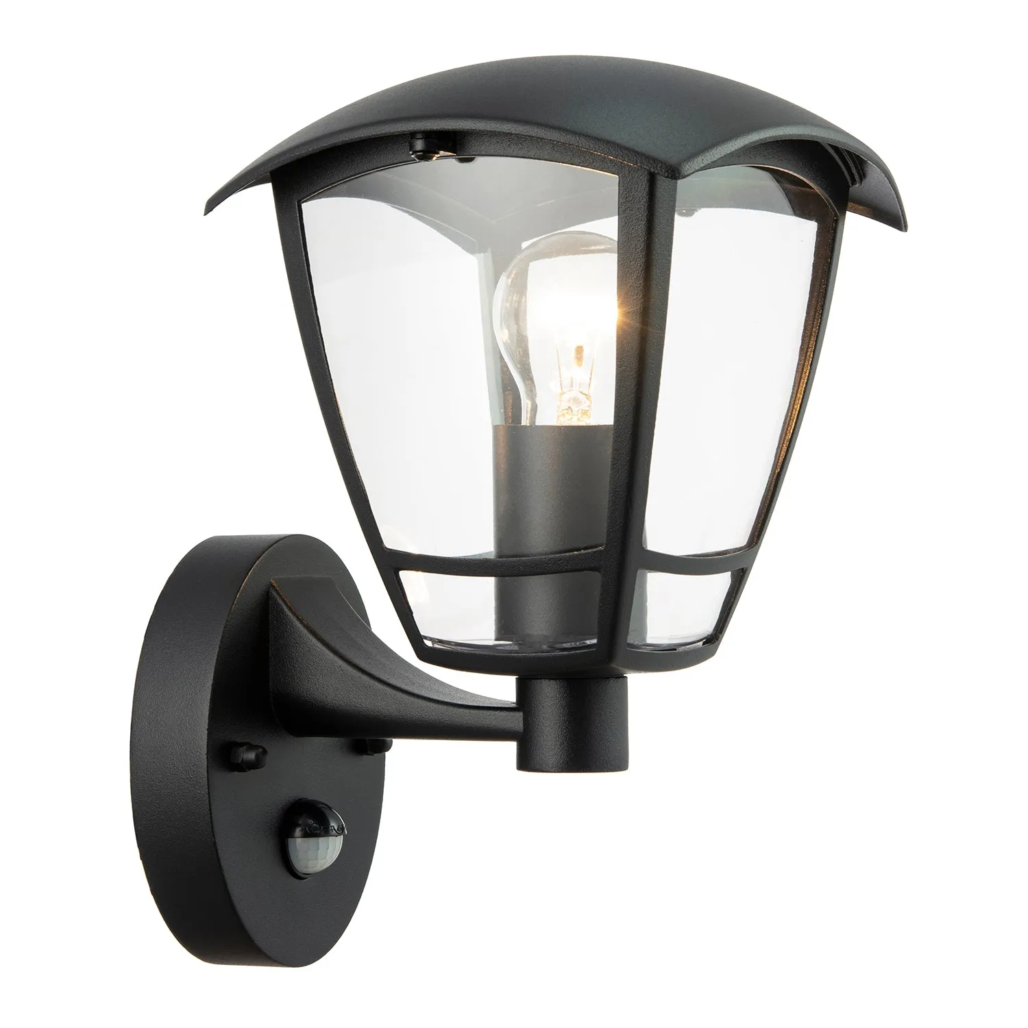Contemporary Exterior PIR Sensor Wall Light Fitting with Curved Glass Sides