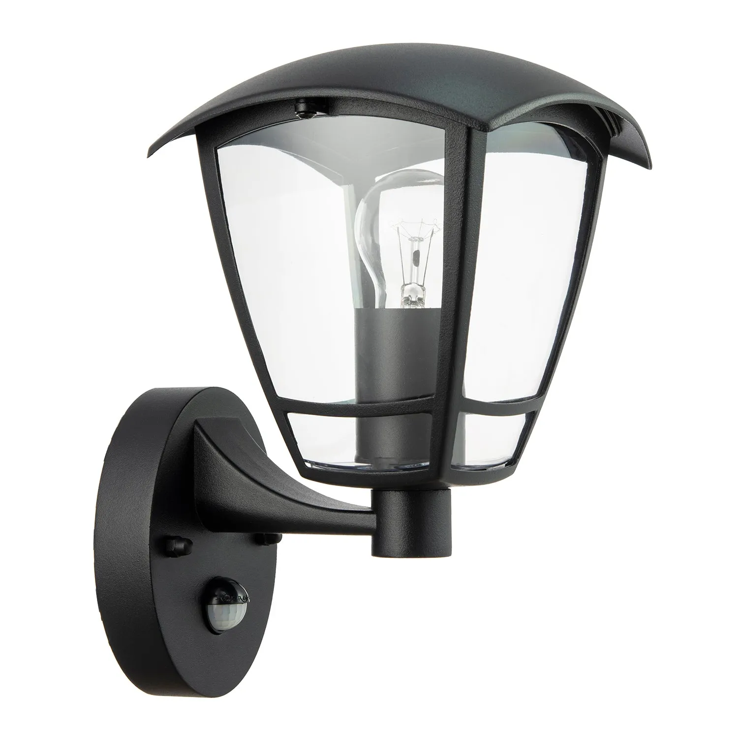 Contemporary Exterior PIR Sensor Wall Light Fitting with Curved Glass Sides