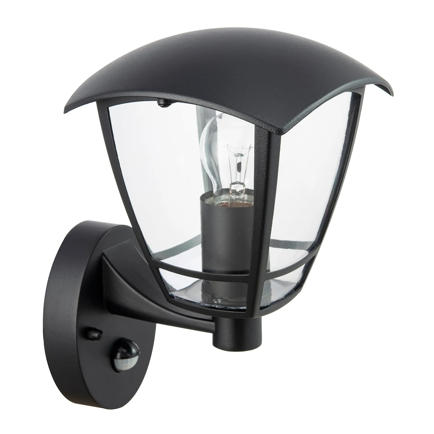 Contemporary Exterior PIR Sensor Wall Light Fitting with Curved Glass Sides