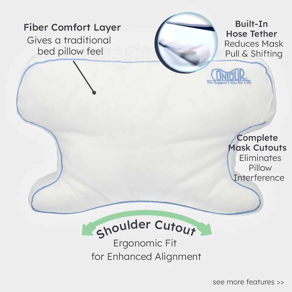 Contour CPAPMax 2-in-1 Cooling Plush CPAP Comfort Pillow - Reduce Air Leaks, Hose Tangles, Mask Discomfort & Adjust Thickness, for Side, Stomach, Back Sleepers, All Masks - Works 1st Night