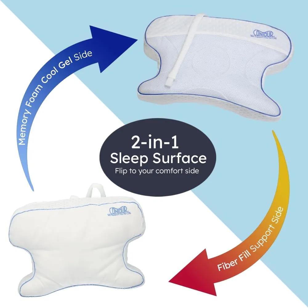 Contour CPAPMax 2-in-1 Cooling Plush CPAP Comfort Pillow - Reduce Air Leaks, Hose Tangles, Mask Discomfort & Adjust Thickness, for Side, Stomach, Back Sleepers, All Masks - Works 1st Night