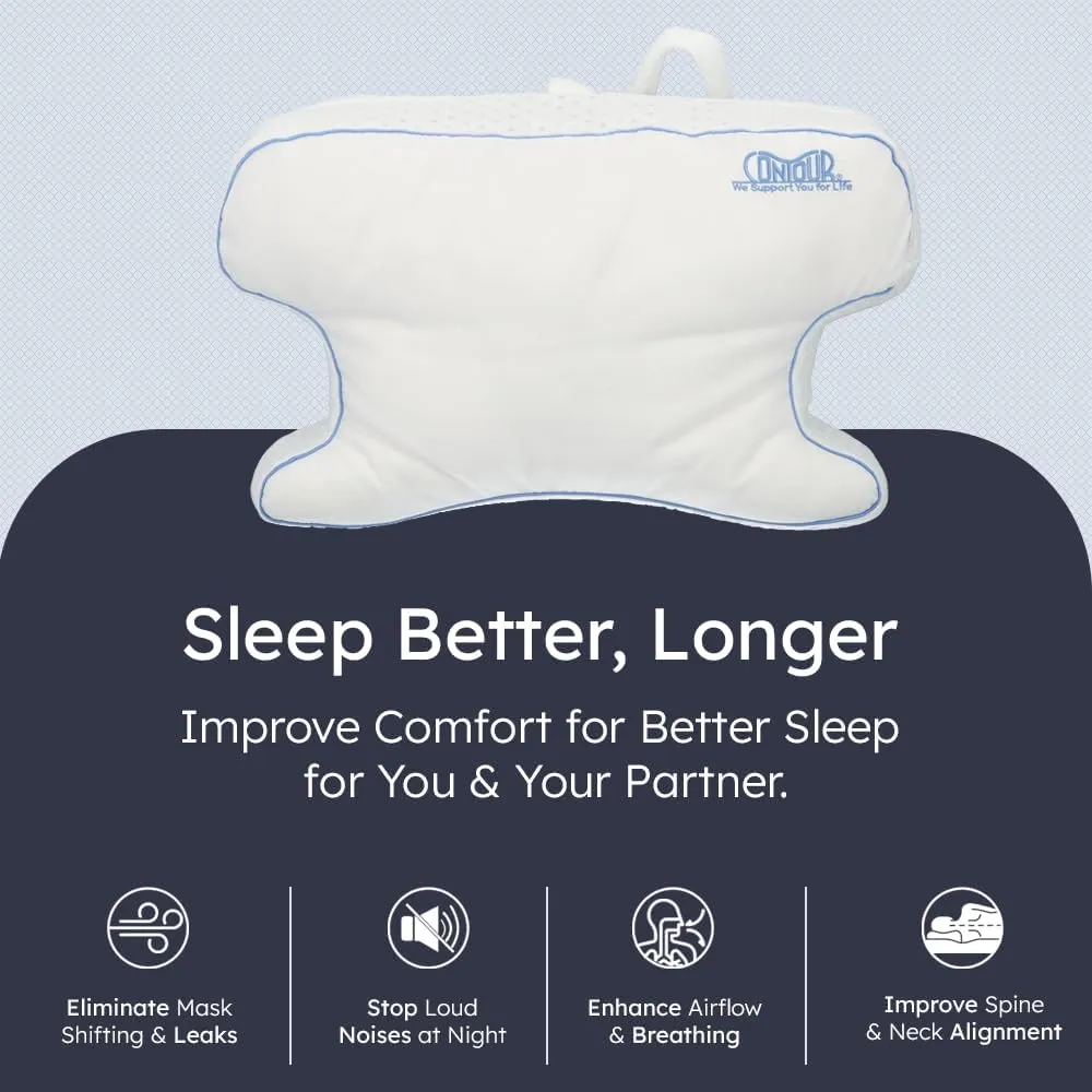 Contour CPAPMax 2-in-1 Cooling Plush CPAP Comfort Pillow - Reduce Air Leaks, Hose Tangles, Mask Discomfort & Adjust Thickness, for Side, Stomach, Back Sleepers, All Masks - Works 1st Night