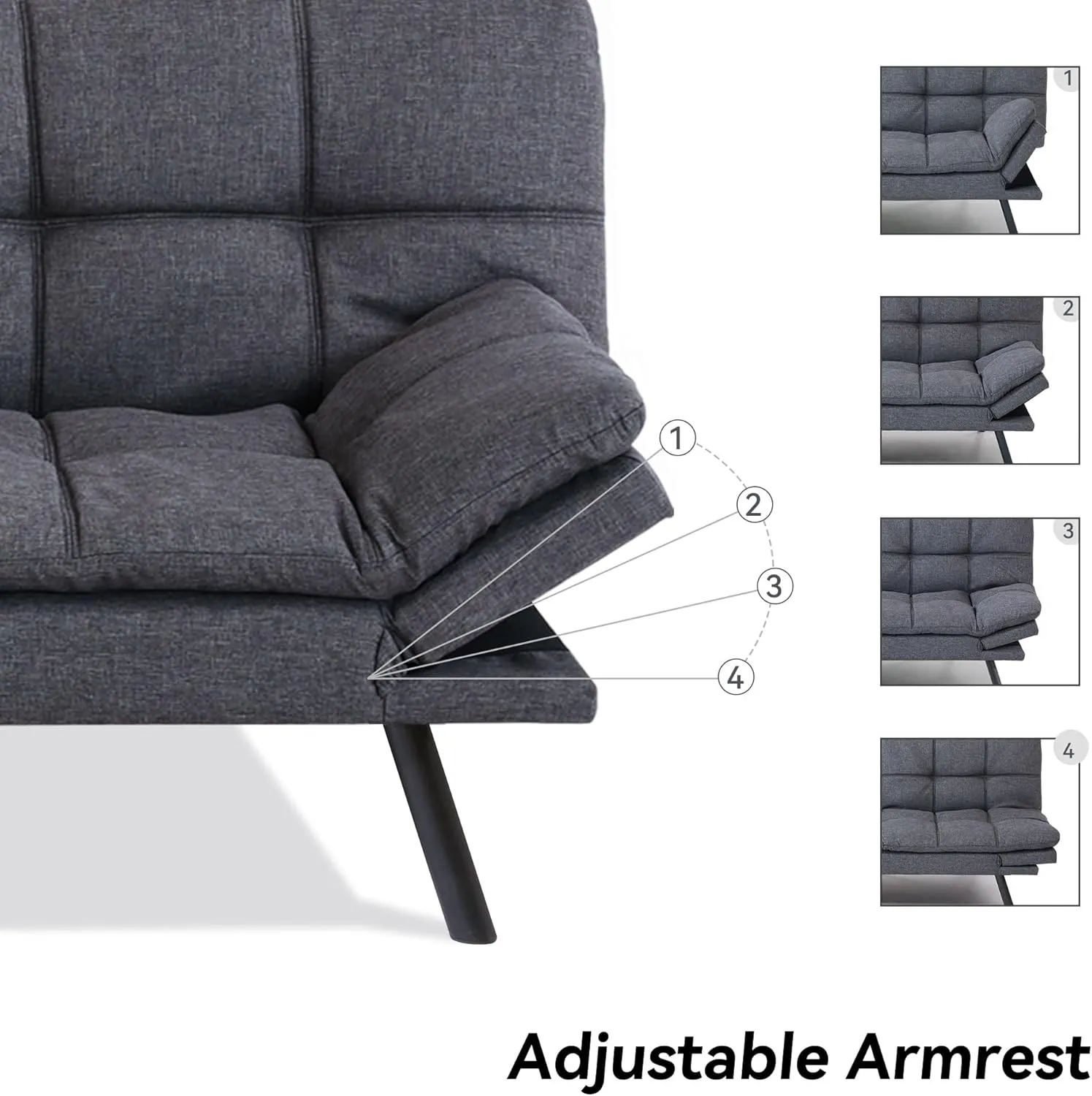 Convertible Futon Sofa Bed Couch,Linen Fabric Memory Foam Futon Couch,Loveseat Sleeper Sofa Bed,Small Splitback Modern Sofa Couch for Living Room,Office,Apartment,Gray