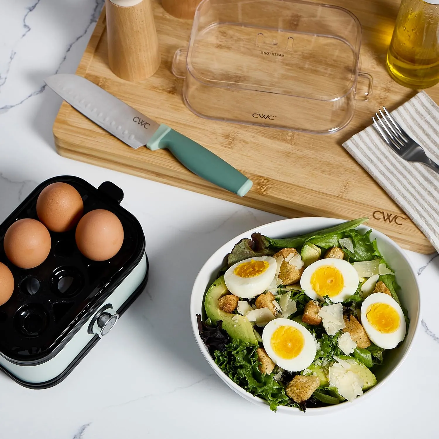 COOK WITH COLOR: 210 Watt Egg Cooker - 6 Egg Capacity, Rapid Cook Time, Automatic Shut Off Boil-Dry Protection, with Tray, Measuring Cup, and Lid, Sage