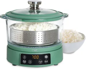 COOK WITH COLOR 8-Cup Multifunctional Smart Glass Rice Cooker, with Auto-Lift Basket, Low-Starch Cooking, Hotpot & Steamer, 700W Adjustable Wattage, Keep Warm Function, Dark Sage