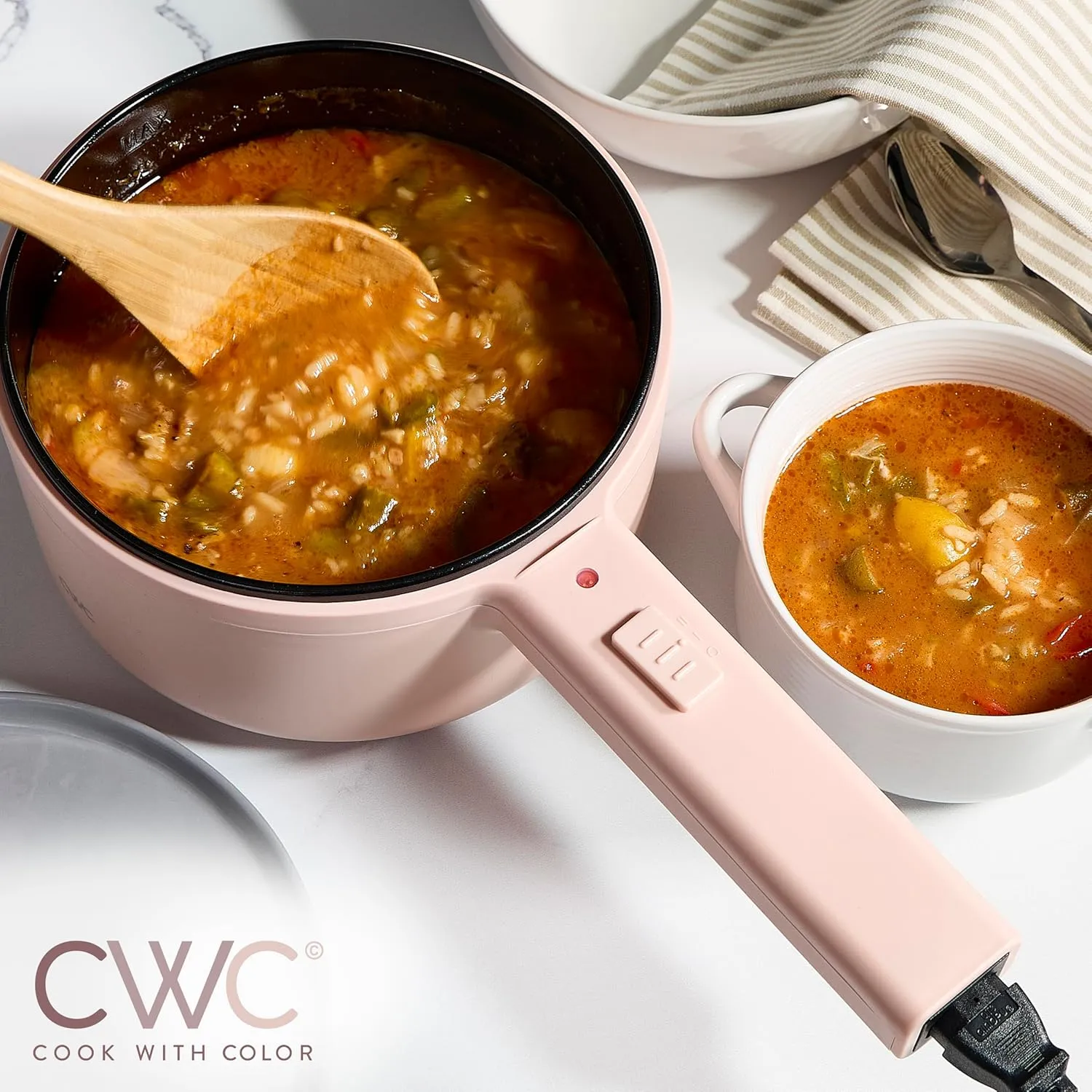 COOK WITH COLOR Electric Hot Pot, 1.6L Mini Cooker, 700W Power, Non-Stick Surface, Thermal Cut-Out Protection, Perfect for Rice, Noodles, Soups, Stews, Dorms, Apartments, & Small Kitchens, Dusty Rose