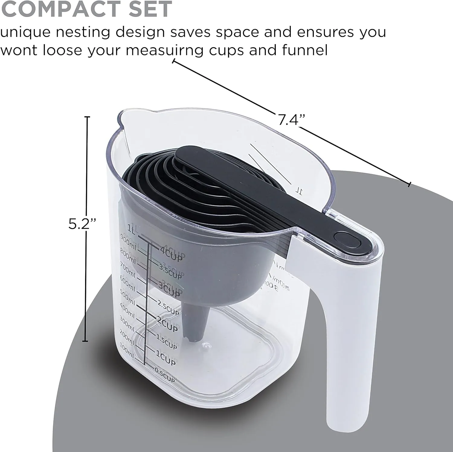 COOK WITH COLOR Measuring Cup Set - 9 PC. Nesting Stackable Liquid Measure Cup, Dry Measuring Cups and Spoons with Funnel and Scraper (Black)