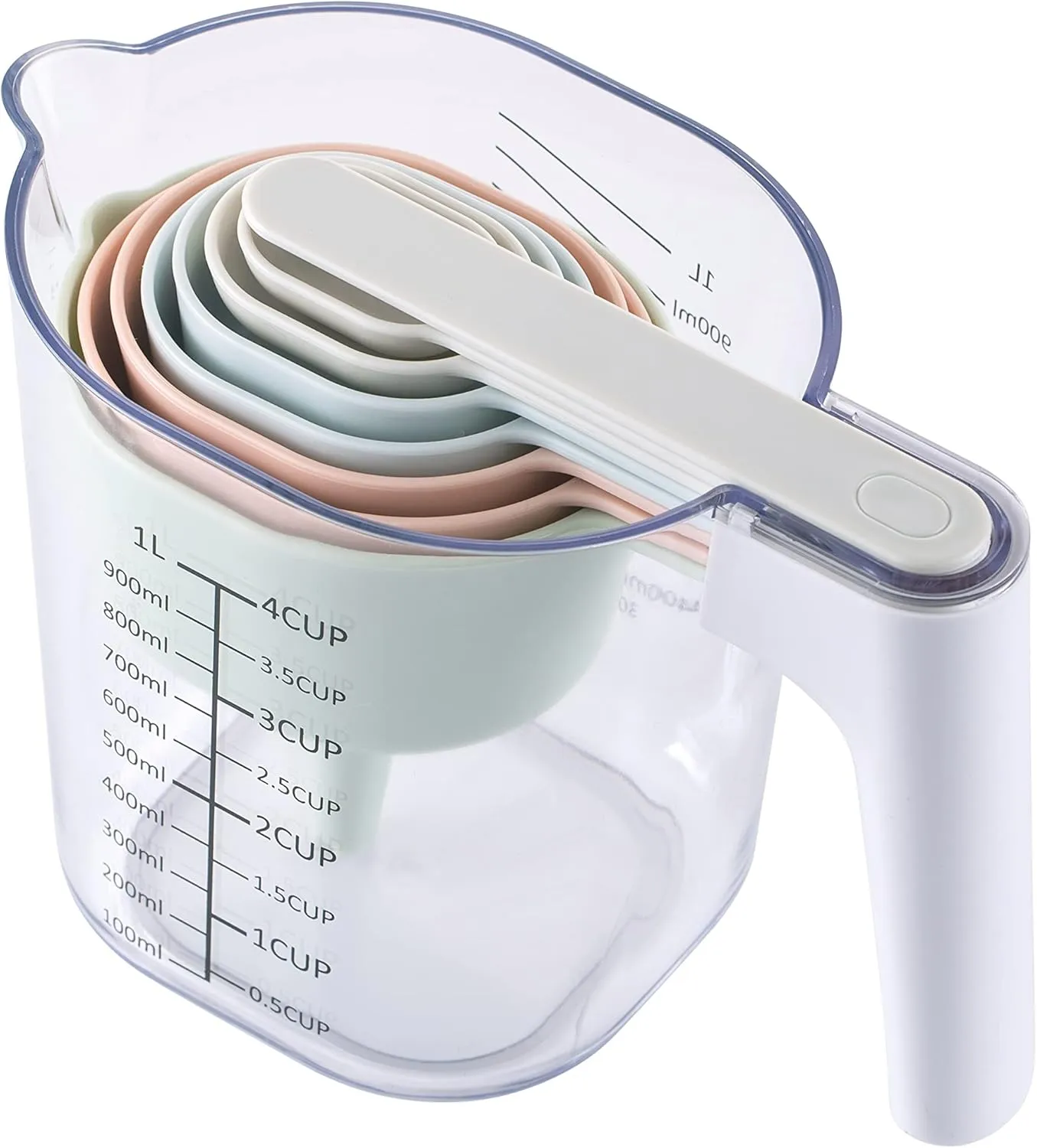 COOK WITH COLOR Measuring Cup Set - 9 PC. Nesting Stackable Liquid Measure Cup, Dry Measuring Cups and Spoons with Funnel and Scraper (Pastel)