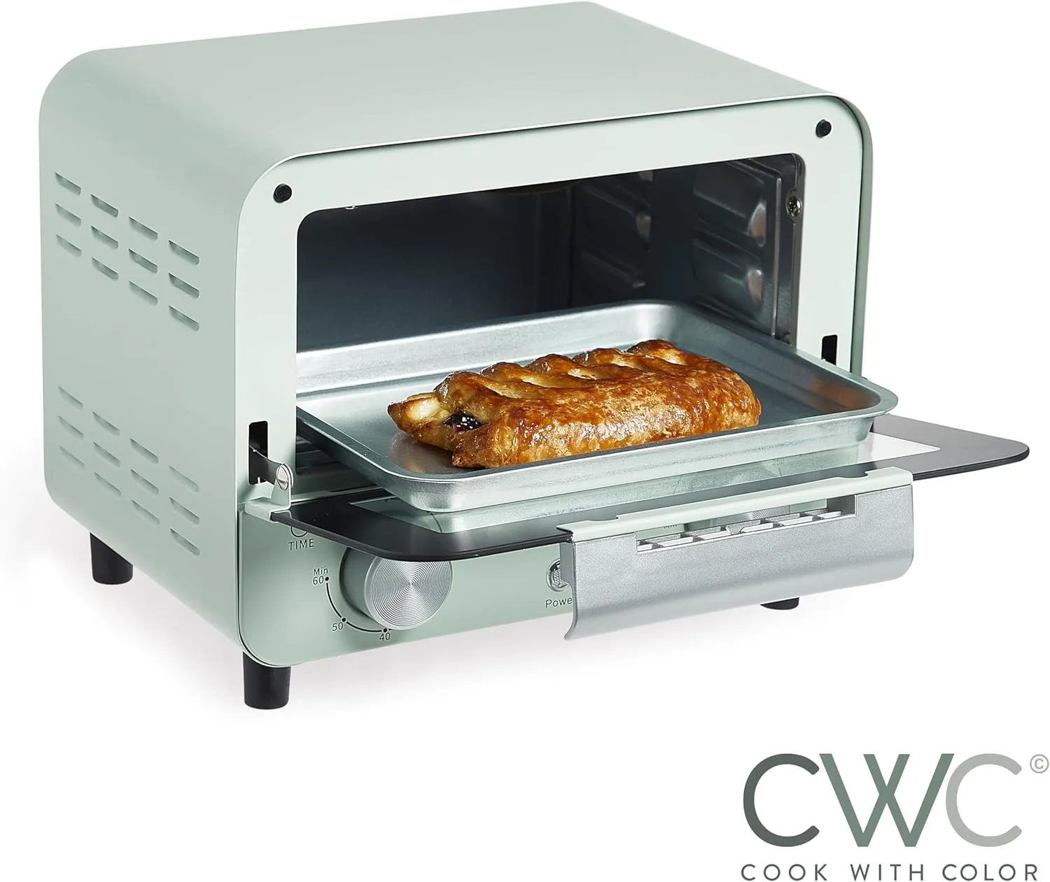 COOK WITH COLOR Mini Toaster Oven: 600W Power, Precision Timer, Auto Shutoff, and Culinary Delights Up To 450 Degrees, Sage