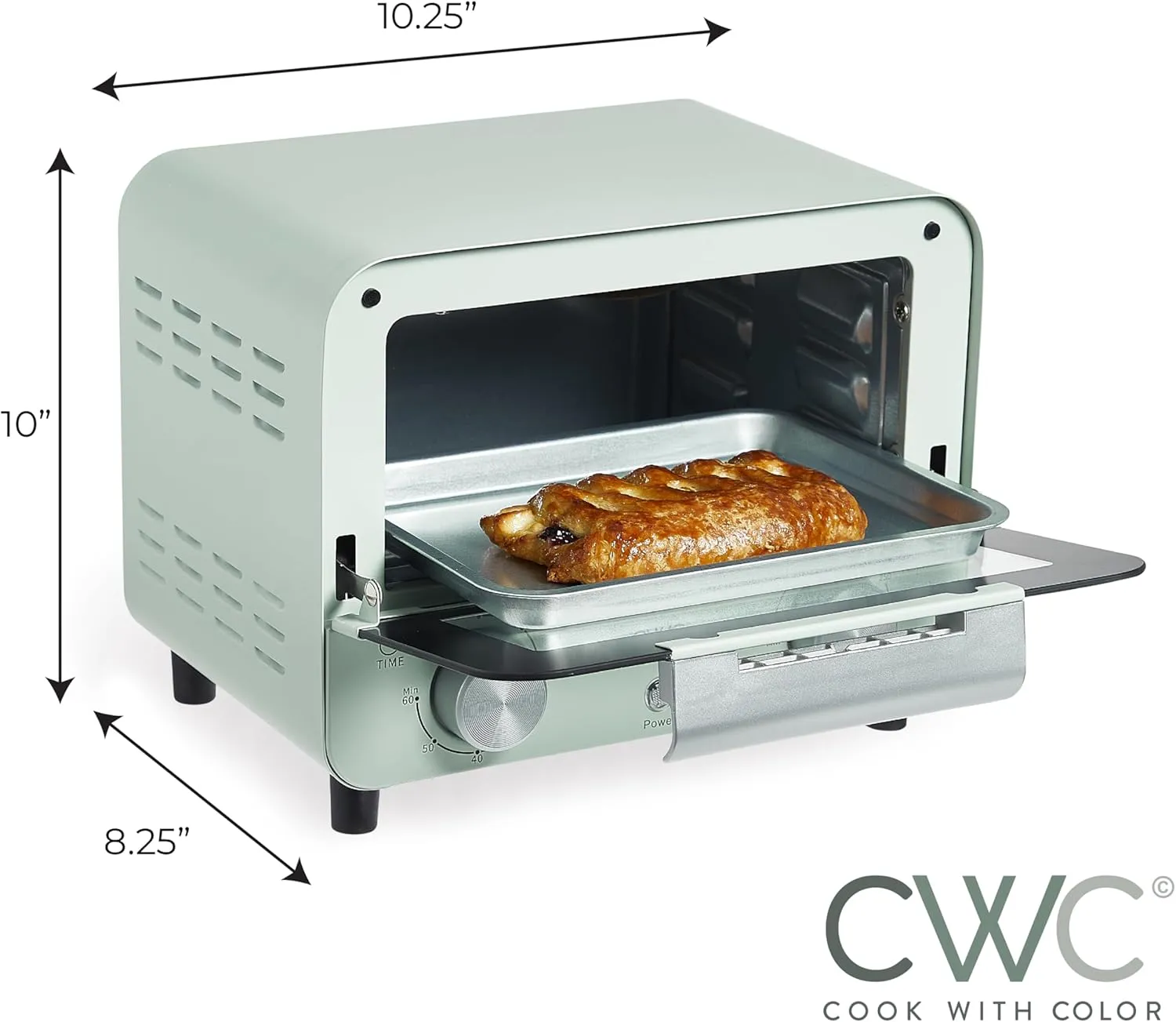 COOK WITH COLOR Mini Toaster Oven: 600W Power, Precision Timer, Auto Shutoff, and Culinary Delights Up To 450 Degrees, Sage