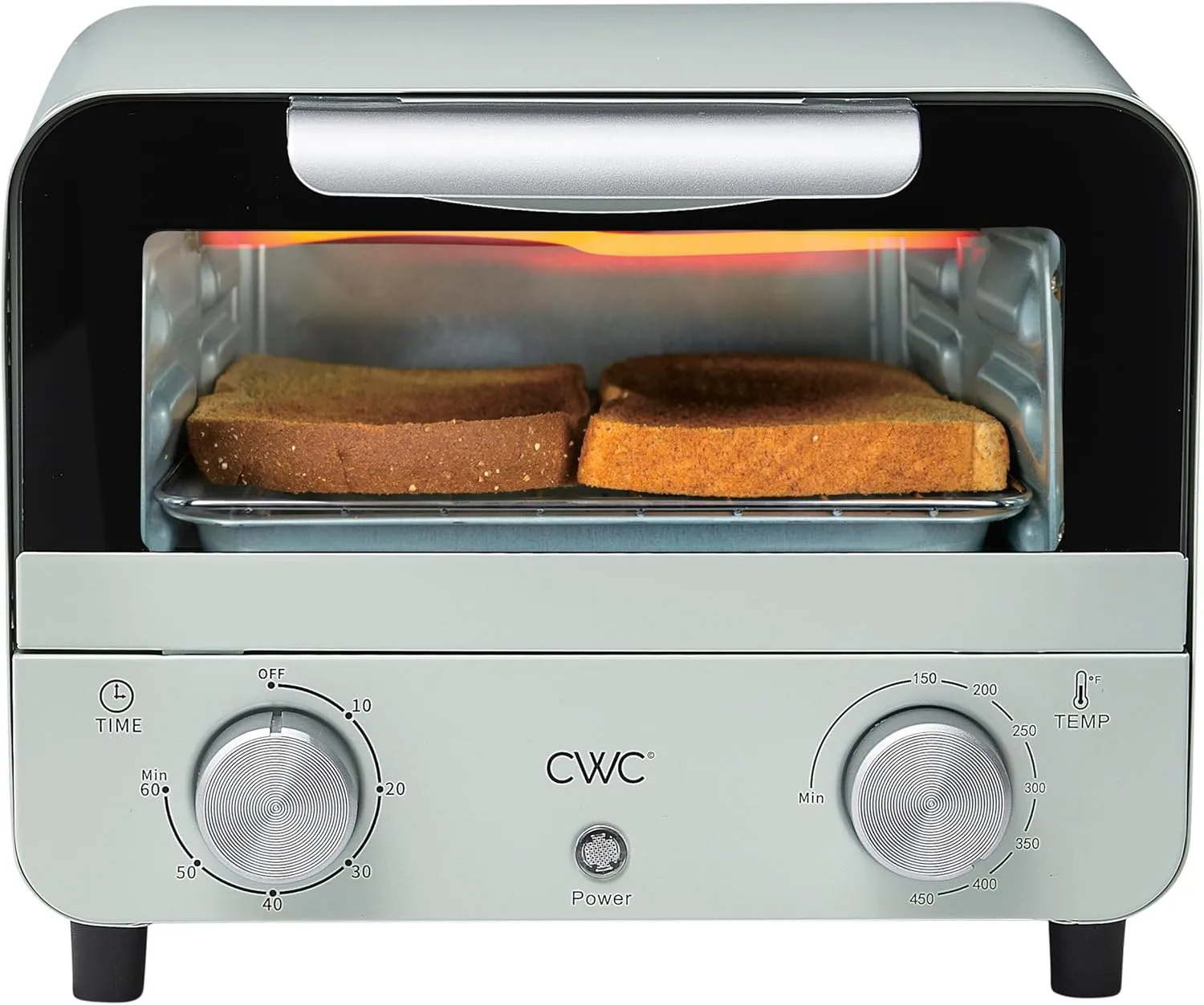 COOK WITH COLOR Mini Toaster Oven: 600W Power, Precision Timer, Auto Shutoff, and Culinary Delights Up To 450 Degrees, Sage