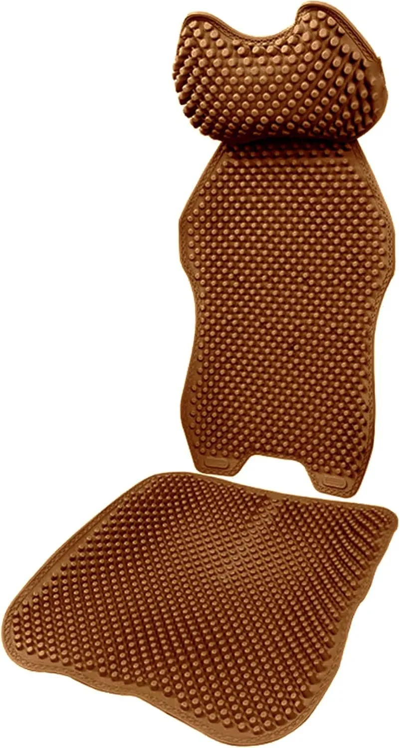 Cooling Car Seat Cover Set with Memory Foam Neck Pillow, Orthopedic Massage Pad with Ventilated Mesh and Anti-Slip Silicone Base, Summer Comfort for SUV, Truck, Van, Taxi, Office Chair, Brown