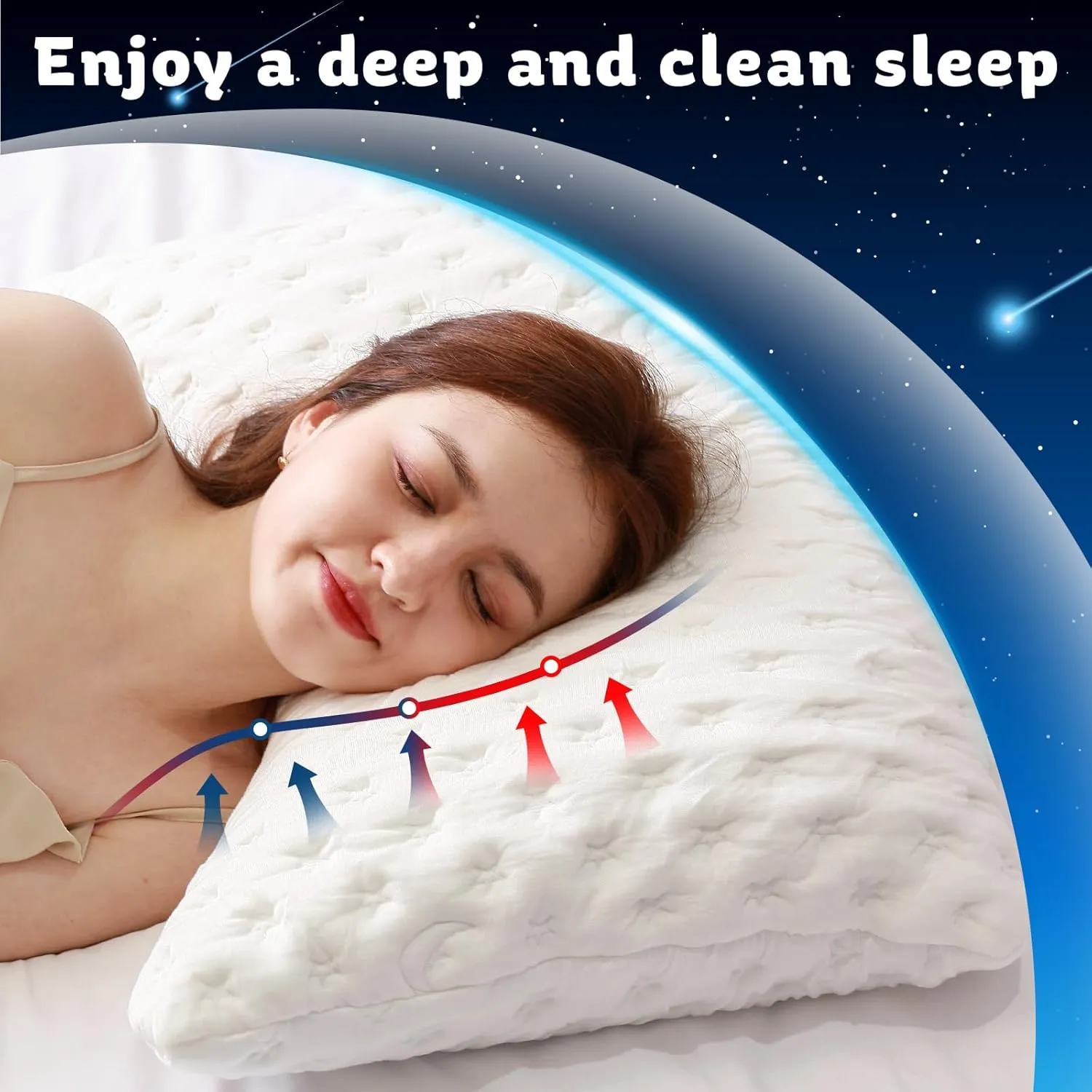 Cooling Side Sleeper Pillow for Neck and Shoulder Pain, Luxury Shredded Memory Foam Curved Bed Pillows for Sleeping Set of 1- Adjustable Queen Size- Washable Cover Crescent White& Grey Pillowcase