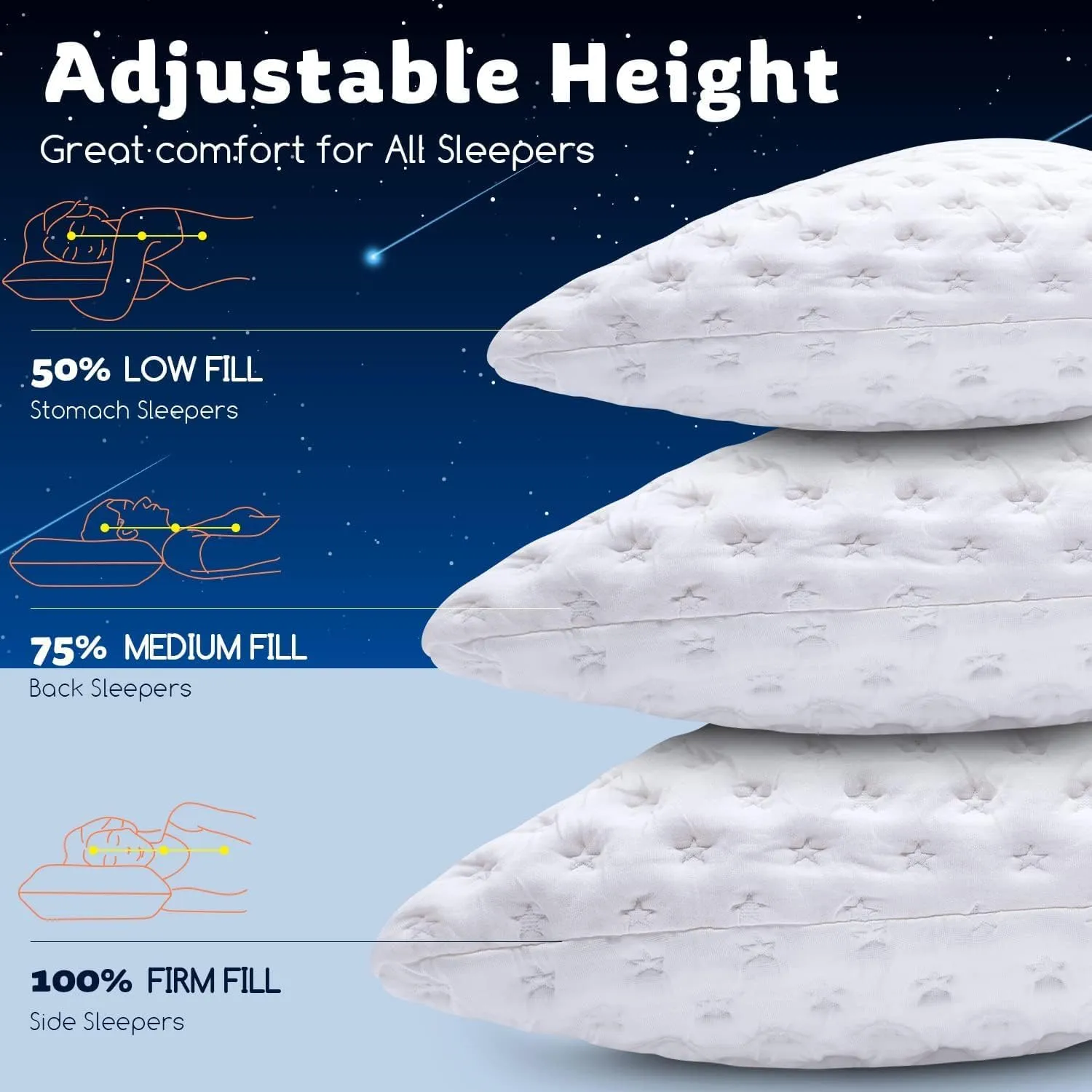 Cooling Side Sleeper Pillow for Neck and Shoulder Pain, Luxury Shredded Memory Foam Curved Bed Pillows for Sleeping Set of 1- Adjustable Queen Size- Washable Cover Crescent White& Grey Pillowcase
