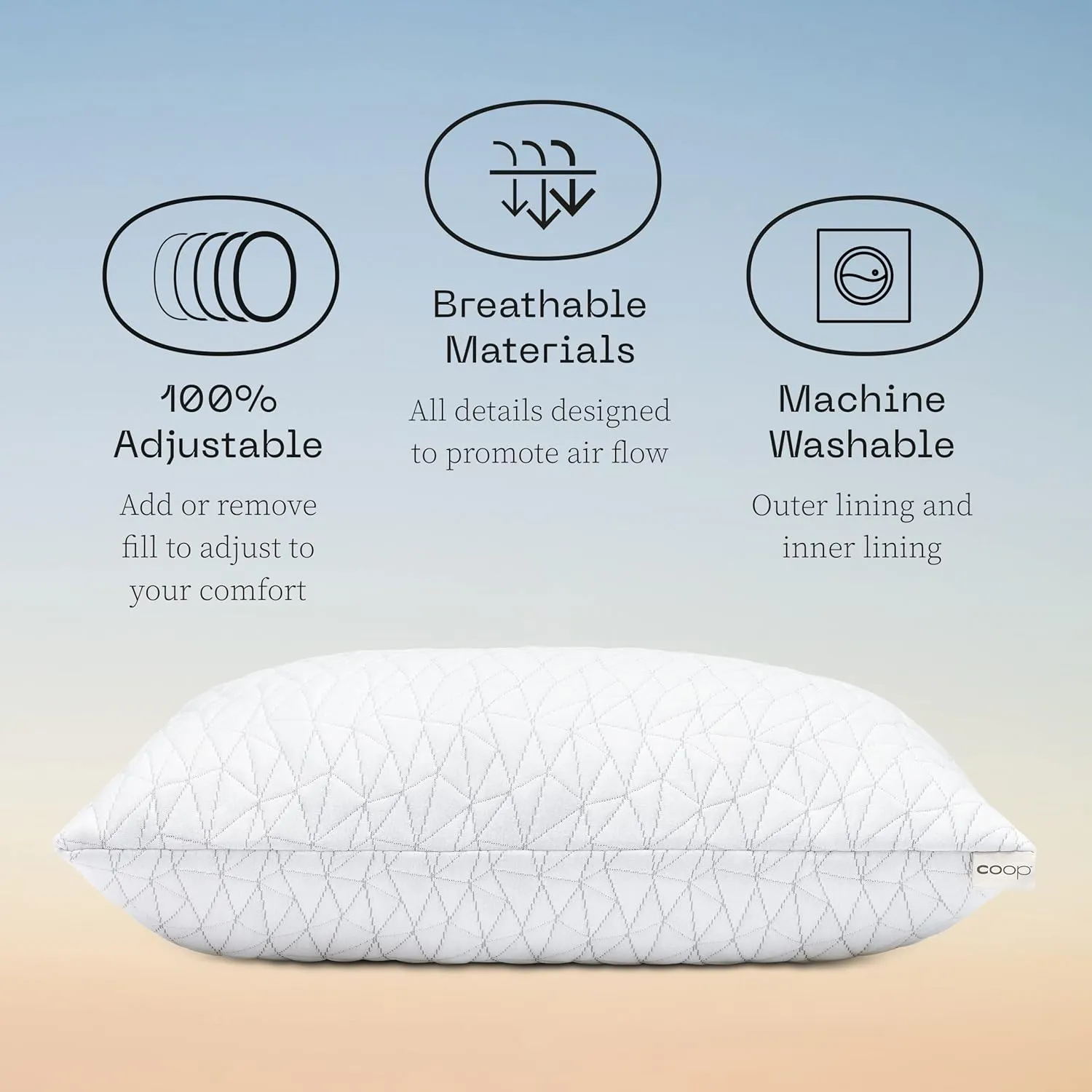 Coop Home Goods Original Adjustable Pillow, King Size Bed Pillows for Sleeping, Cross Cut Memory Foam Pillows - Medium Firm Back, Stomach and Side Sleeper Pillow, CertiPUR-US/GREENGUARD Gold