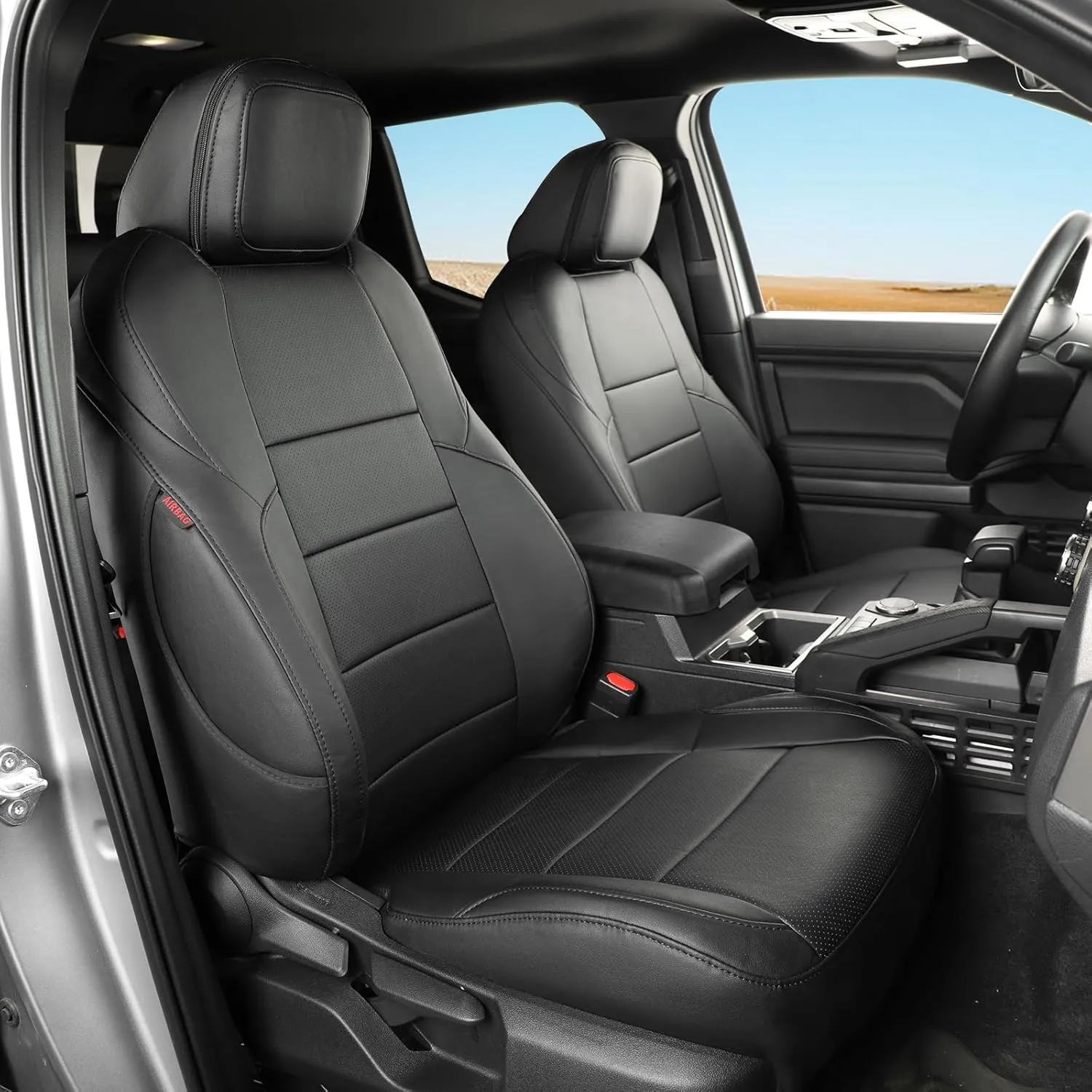 coverdream Custom Fit Seat Covers for 2024 2025 Toyota Tacoma(Petrol) Double Cab SR,SR5,TRD Sport,TRD Off-Road,Limited,Full Coverage Leather Seat Protector (Full Set,Black)