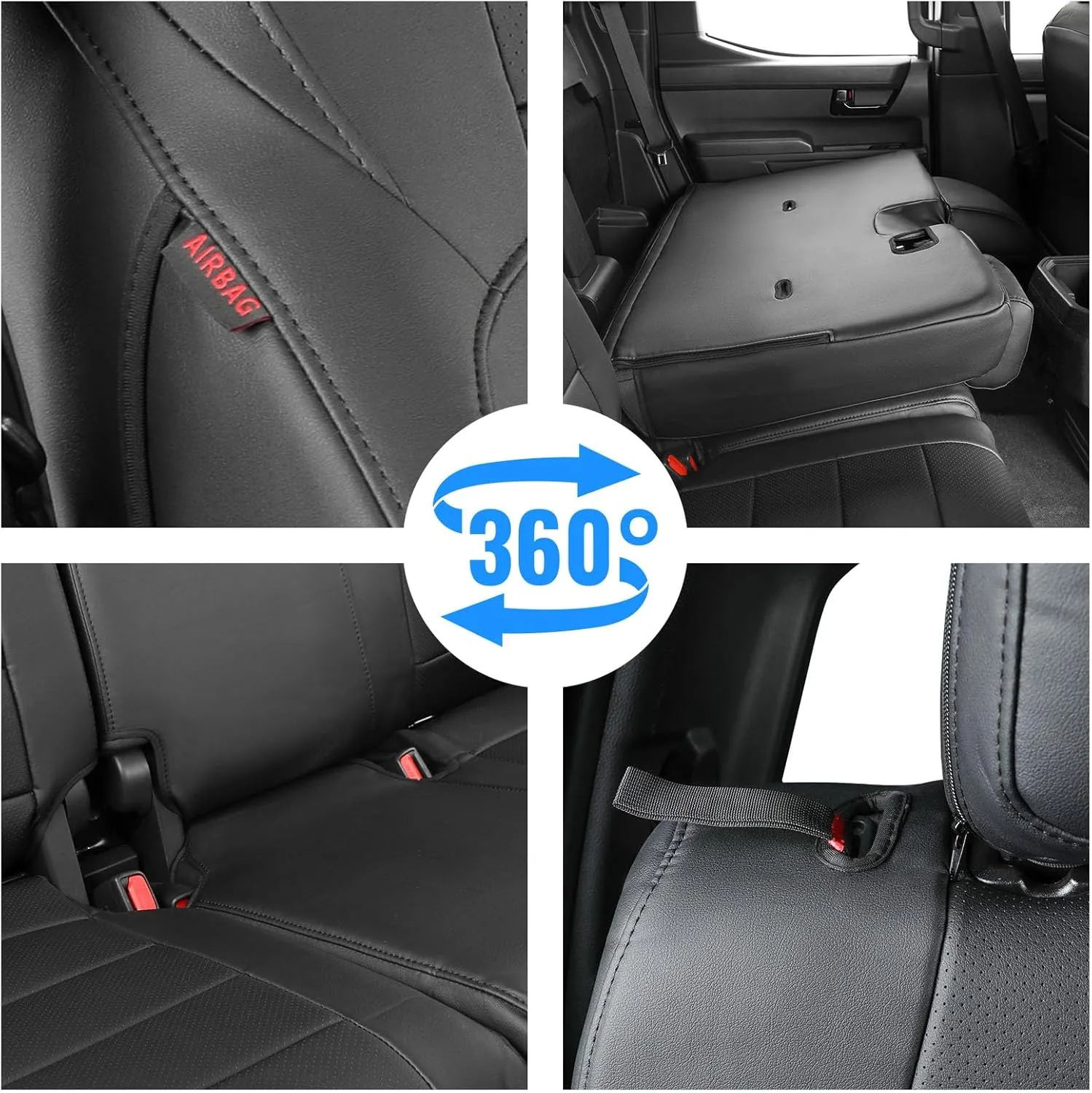 coverdream Custom Fit Seat Covers for 2024 2025 Toyota Tacoma(Petrol) Double Cab SR,SR5,TRD Sport,TRD Off-Road,Limited,Full Coverage Leather Seat Protector (Full Set,Black)