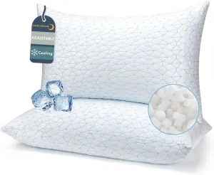 COZSINOOR Cooling Pillows Queen Size Set of 2 for Sleeping - Adjustable Shredded Memory Foam Pillows 2 Pack, Cool Bed Pillows for Back, Side and Stomach Sleepers, Gel Pillow Removable Cover Washable